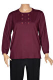 Cimariva Kadın Neşe Büyük Beden O Yaka Robası Nakışlı Bordo Bluz