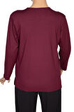 Cimariva Kadın Neşe Büyük Beden O Yaka Robası Nakışlı Bordo Bluz
