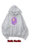 unisex Bape Baskılı oversize sweatshirt gri