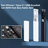 Coofbe Tüm Cihazlar İçin 6in1 60W Hızlı Şarj Kablo Seti Kutulu Seyahat Şarj Seti  iPhone+ Type-C+USB