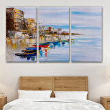 Sahildeki Renkli Tekneler Dekoratif Kanvas Duvar Tablosu-3723