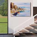 Sahildeki Renkli Tekneler Dekoratif Kanvas Duvar Tablosu-3723