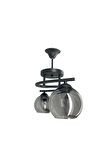 Fuji Siyah 2'li Füme Camlı Avize | Kaliteli Modern Metal Avize