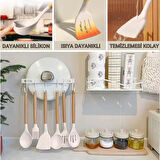 Polham Profesyonel Tam Set 33 Parça BPA İçermez Ahşap Saplı Slikon Mutfak Servis Seti, Servis ve Kevir Seti