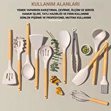 Polham Profesyonel Tam Set 33 Parça BPA İçermez Ahşap Saplı Slikon Mutfak Servis Seti, Servis ve Kevir Seti