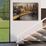 New York Nehir ve Köprü Manzarası Duvar Tablosu-3733