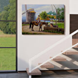 Köy Manzarası Yağlıboya Görünüm Dekoratif Kanvas Duvar Tablosu-3737