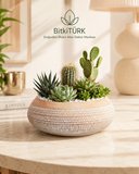 UFO Beton Saksı 19 cm El Yapımı Dekoratif Beton Saksı Modern İç Mekan Bonsai Sukulent Kaktüs Saksısı