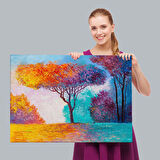 Renkli Ağaçlar Yağlıboya Görünüm Dekoratif Kanvas Duvar Tablosu-3739