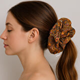 Melff Kadın Lastikli Şal Desenli Simit Scrunchie Toka