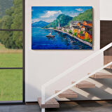 Hallstatt Avusturya Yağlıboya Görünüm Dekoratif Kanvas Duvar Tablosu-3742