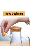 2'li Bambu Kapaklı Cam Yağdanlık Vakumlu Borosilikat Cam Sirkelik Zeytinyağı