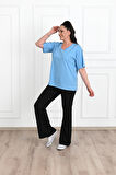 Kadın V Yaka Basic Büyük Beden T-Shirt 1297-22