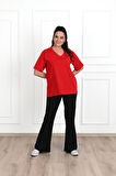 Kadın V Yaka Basic Büyük Beden T-Shirt 1297-22