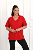Kadın V Yaka Basic Büyük Beden T-Shirt 1297-22