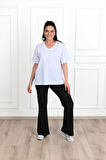 Kadın V Yaka Basic Büyük Beden T-Shirt 1297-22