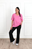 Kadın V Yaka Basic Büyük Beden T-Shirt 1297-22