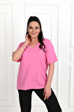 Kadın V Yaka Basic Büyük Beden T-Shirt 1297-22