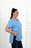 Kadın V Yaka Yırtmaçlı Büyük Beden T-shirt 1199-22