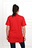 Kadın V Yaka Yırtmaçlı Büyük Beden T-shirt 1199-22