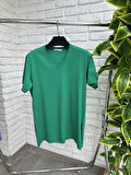 Kadın V Yaka Yırtmaçlı Büyük Beden T-shirt 1199-22