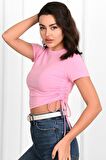 Büzgü Detaylı Kısa Kollu Tshirt 9958