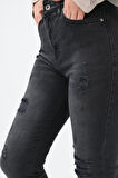Kadın Yüksek Bel Yırtmaçlı Füme Jean Pantolon 6190-23