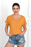 Kadın V Yaka Kısa Kollu T-shirt 1478-23