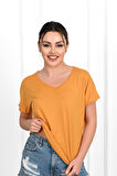 Kadın V Yaka Kısa Kollu T-shirt 1478-23