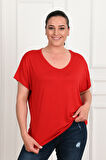 Kadın V Yaka Büyük Beden T-shirt 1486-23