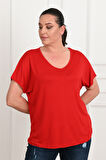 Kadın V Yaka Büyük Beden T-shirt 1486-23