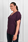 Kadın V Yaka Büyük Beden T-shirt 1486-23