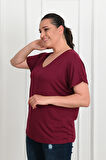 Kadın V Yaka Büyük Beden T-shirt 1486-23