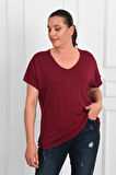 Kadın V Yaka Büyük Beden T-shirt 1486-23