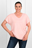 Kadın V Yaka Büyük Beden T-shirt 1486-23