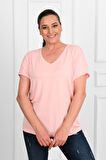 Kadın V Yaka Büyük Beden T-shirt 1486-23