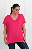 Kadın V Yaka Büyük Beden T-shirt 1486-23
