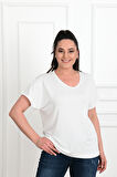 Kadın V Yaka Büyük Beden T-shirt 1486-23