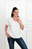 Kadın V Yaka Büyük Beden T-shirt 1486-23