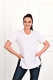 Kadın V Yaka Yırtmaçlı Büyük Beden T-shirt 1199-22