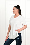 Kadın V Yaka Yırtmaçlı Büyük Beden T-shirt 1199-22