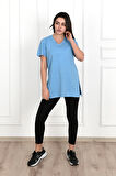 Kadın V yaka Yırtmaçlı  T-Shirt 8783-22