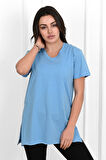 Kadın V yaka Yırtmaçlı  T-Shirt 8783-22