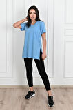 Kadın V yaka Yırtmaçlı  T-Shirt 8783-22