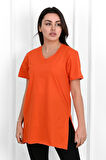 Kadın V yaka Yırtmaçlı  T-Shirt 8783-22