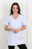Kadın V yaka Yırtmaçlı  T-Shirt 8783-22