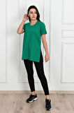 Kadın V yaka Yırtmaçlı  T-Shirt 8783-22