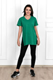 Kadın V yaka Yırtmaçlı  T-Shirt 8783-22