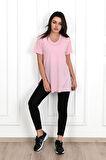 Kadın V yaka Yırtmaçlı  T-Shirt 8783-22