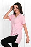 Kadın V yaka Yırtmaçlı  T-Shirt 8783-22